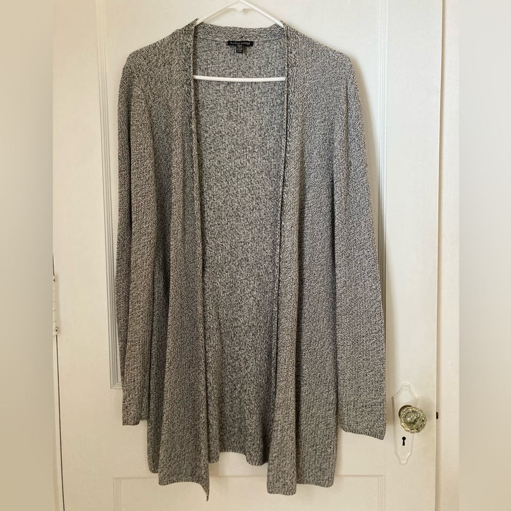 Eileen Fisher | TENCEL Grey and White Open Long Cardigan Size Medium